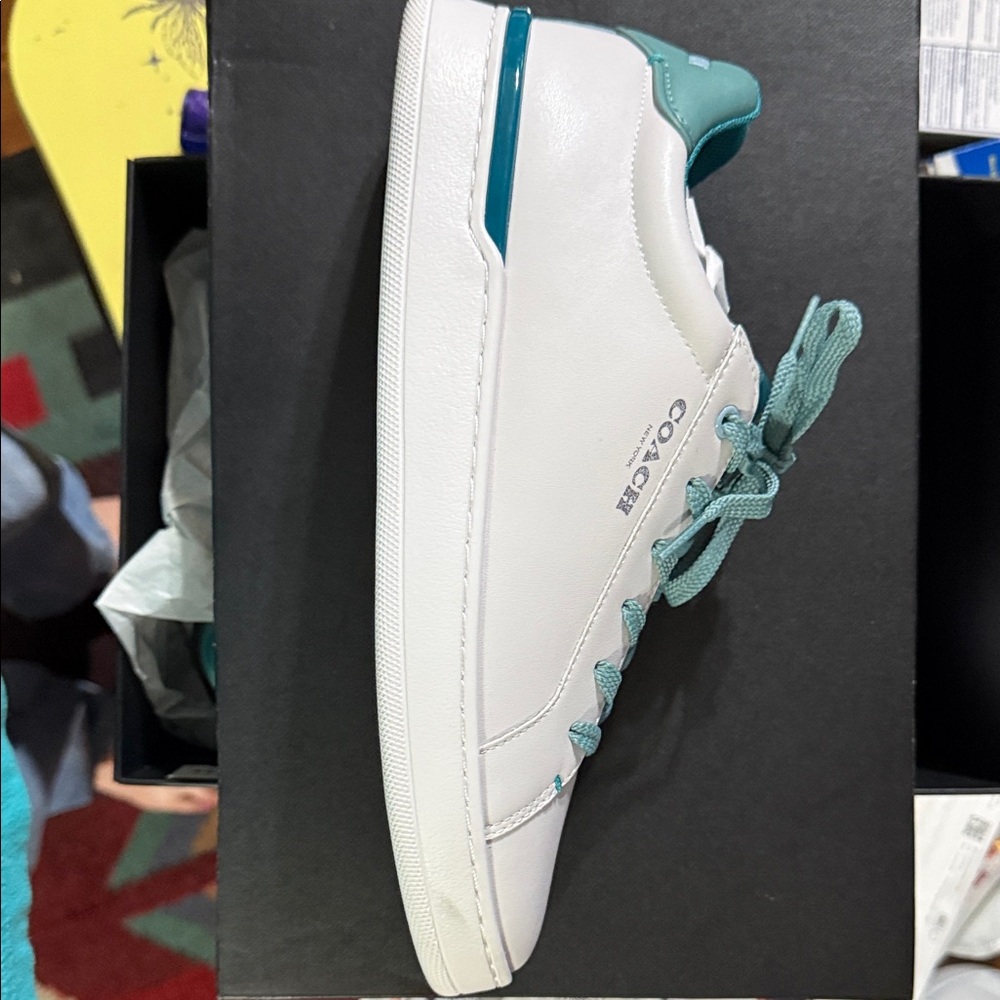 Coach White Sneakers with Teal Accents
